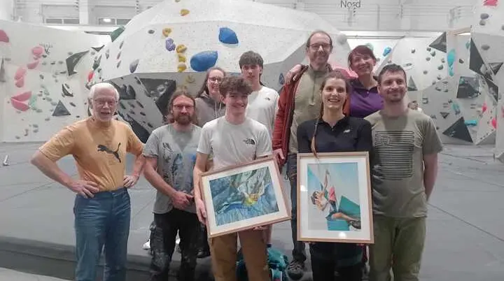 Klettergruppe Gera mit den Siegern des 13. Boulderwettkampfes: Paul Schulze und Franziska Rau | © Ingo Naumann